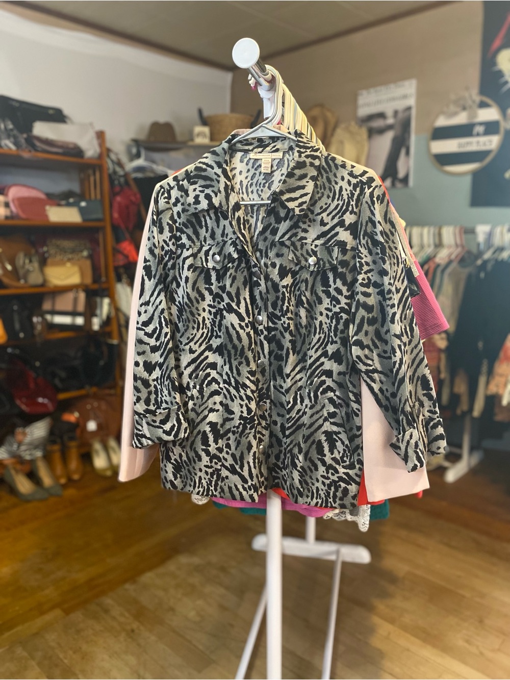 JM Collection Animal-Print Jacket in Black & Cream